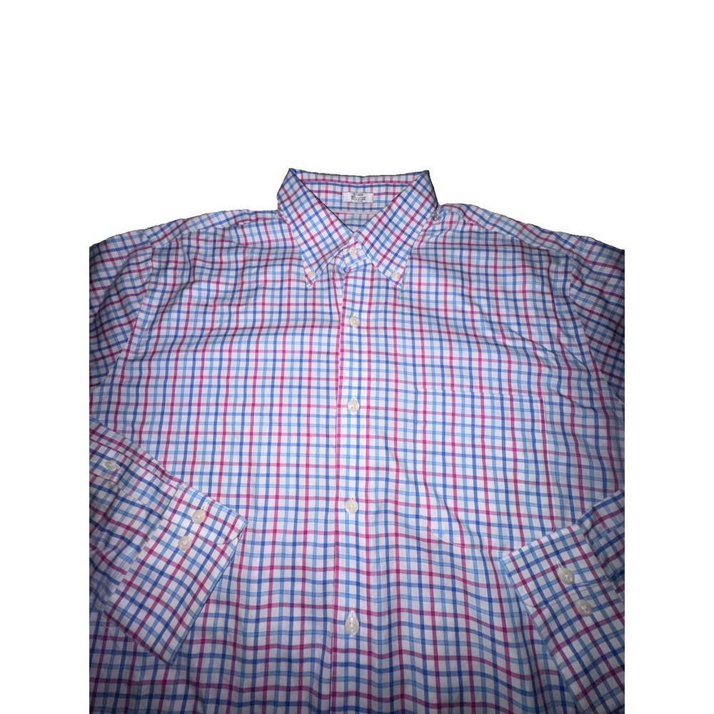 Peter Millar Nanoluxe Easy Care Shirt Mens Large Blue Red Plaid Button Front